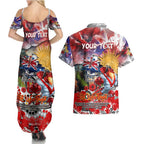 Personalised Australia Rugby Dragons ANZAC Couples Matching Summer Maxi Dress and Hawaiian Shirt St George Illawarra Scratch Style