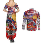 Personalised Australia Rugby Dragons ANZAC Couples Matching Summer Maxi Dress and Long Sleeve Button Shirt St George Illawarra Scratch Style