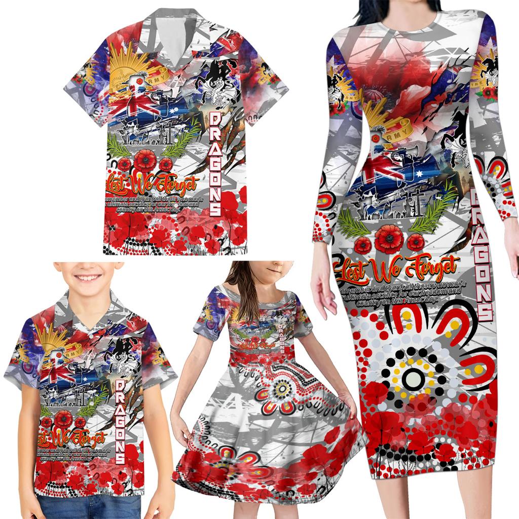 Personalised Australia Rugby Dragons ANZAC Family Matching Long Sleeve Bodycon Dress and Hawaiian Shirt St George Illawarra Scratch Style