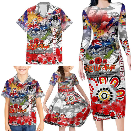 Personalised Australia Rugby Dragons ANZAC Family Matching Long Sleeve Bodycon Dress and Hawaiian Shirt St George Illawarra Scratch Style