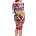 Personalised Australia Rugby Dragons ANZAC Family Matching Long Sleeve Bodycon Dress and Hawaiian Shirt St George Illawarra Scratch Style