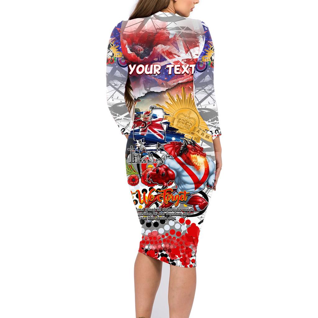 Personalised Australia Rugby Dragons ANZAC Family Matching Long Sleeve Bodycon Dress and Hawaiian Shirt St George Illawarra Scratch Style