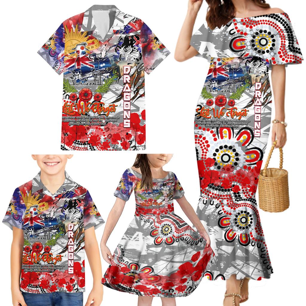 Personalised Australia Rugby Dragons ANZAC Family Matching Mermaid Dress and Hawaiian Shirt St George Illawarra Scratch Style