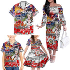 Personalised Australia Rugby Dragons ANZAC Family Matching Off The Shoulder Long Sleeve Dress and Hawaiian Shirt St George Illawarra Scratch Style