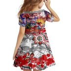 Personalised Australia Rugby Dragons ANZAC Family Matching Off The Shoulder Long Sleeve Dress and Hawaiian Shirt St George Illawarra Scratch Style