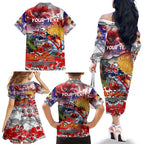 Personalised Australia Rugby Dragons ANZAC Family Matching Off The Shoulder Long Sleeve Dress and Hawaiian Shirt St George Illawarra Scratch Style