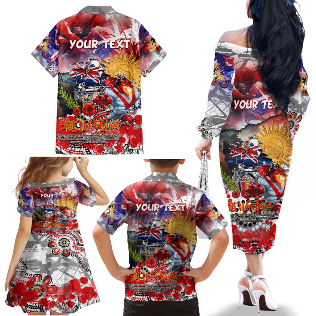 Personalised Australia Rugby Dragons ANZAC Family Matching Off The Shoulder Long Sleeve Dress and Hawaiian Shirt St George Illawarra Scratch Style
