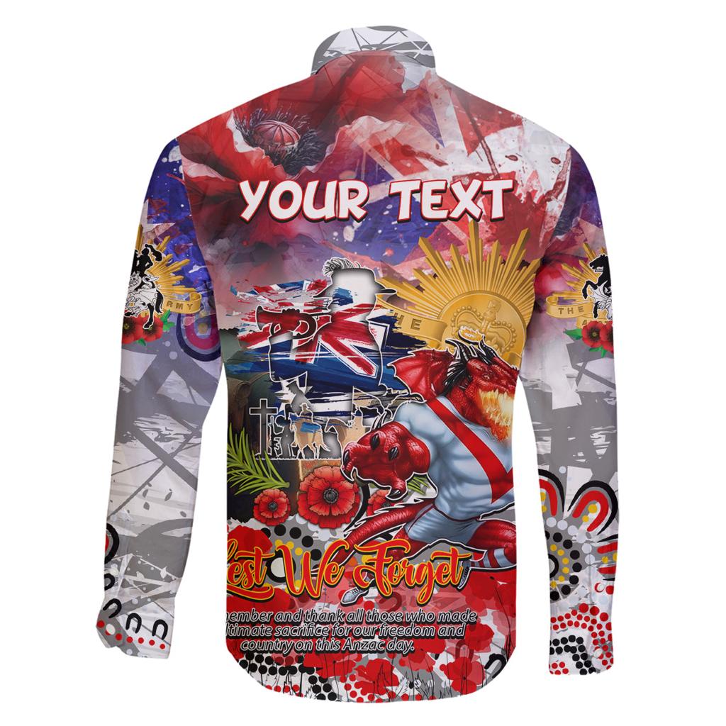 Personalised Australia Rugby Dragons ANZAC Family Matching Off The Shoulder Long Sleeve Dress and Hawaiian Shirt St George Illawarra Scratch Style