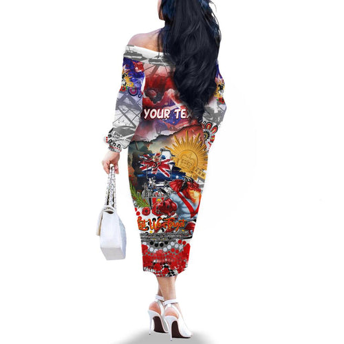 Personalised Australia Rugby Dragons ANZAC Family Matching Off The Shoulder Long Sleeve Dress and Hawaiian Shirt St George Illawarra Scratch Style