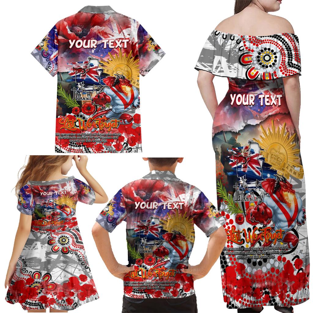 Personalised Australia Rugby Dragons ANZAC Family Matching Off Shoulder Maxi Dress and Hawaiian Shirt St George Illawarra Scratch Style