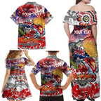 Personalised Australia Rugby Dragons ANZAC Family Matching Off Shoulder Maxi Dress and Hawaiian Shirt St George Illawarra Scratch Style