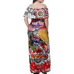 Personalised Australia Rugby Dragons ANZAC Family Matching Off Shoulder Maxi Dress and Hawaiian Shirt St George Illawarra Scratch Style