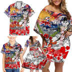 Personalised Australia Rugby Dragons ANZAC Family Matching Off Shoulder Short Dress and Hawaiian Shirt St George Illawarra Scratch Style