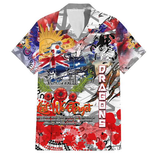 Personalised Australia Rugby Dragons ANZAC Family Matching Off Shoulder Short Dress and Hawaiian Shirt St George Illawarra Scratch Style