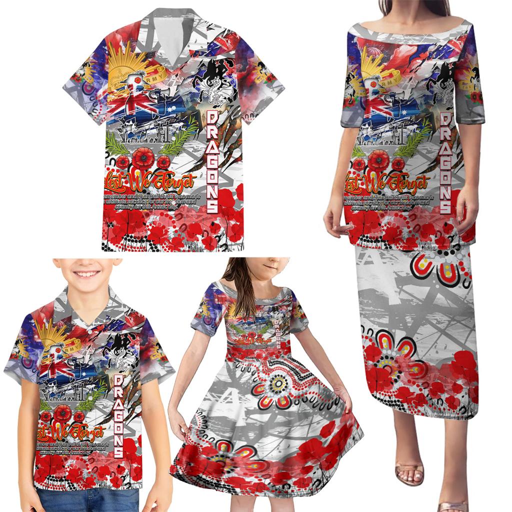 Personalised Australia Rugby Dragons ANZAC Family Matching Puletasi and Hawaiian Shirt St George Illawarra Scratch Style