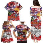 Personalised Australia Rugby Dragons ANZAC Family Matching Puletasi and Hawaiian Shirt St George Illawarra Scratch Style