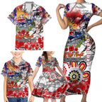 Personalised Australia Rugby Dragons ANZAC Family Matching Short Sleeve Bodycon Dress and Hawaiian Shirt St George Illawarra Scratch Style