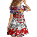 Personalised Australia Rugby Dragons ANZAC Family Matching Short Sleeve Bodycon Dress and Hawaiian Shirt St George Illawarra Scratch Style