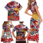 Personalised Australia Rugby Dragons ANZAC Family Matching Short Sleeve Bodycon Dress and Hawaiian Shirt St George Illawarra Scratch Style