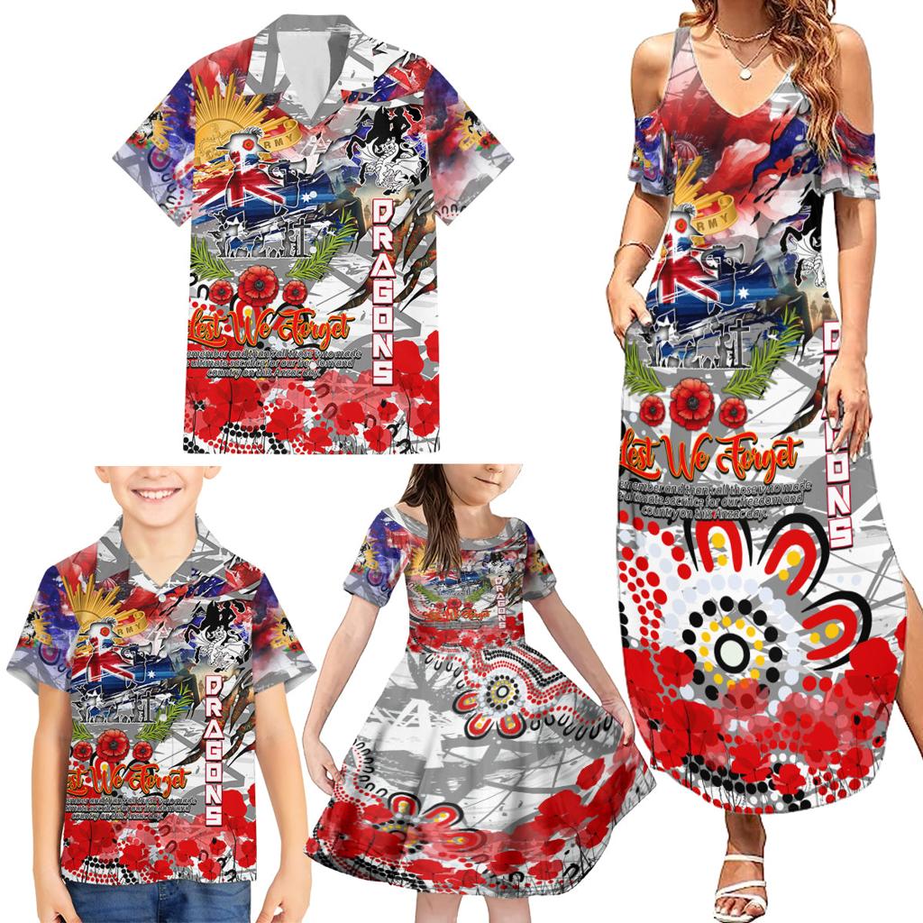 Personalised Australia Rugby Dragons ANZAC Family Matching Summer Maxi Dress and Hawaiian Shirt St George Illawarra Scratch Style