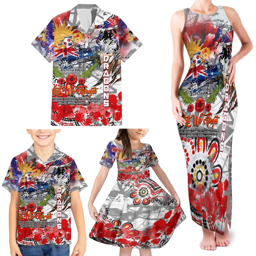 Personalised Australia Rugby Dragons ANZAC Family Matching Tank Maxi Dress and Hawaiian Shirt St George Illawarra Scratch Style