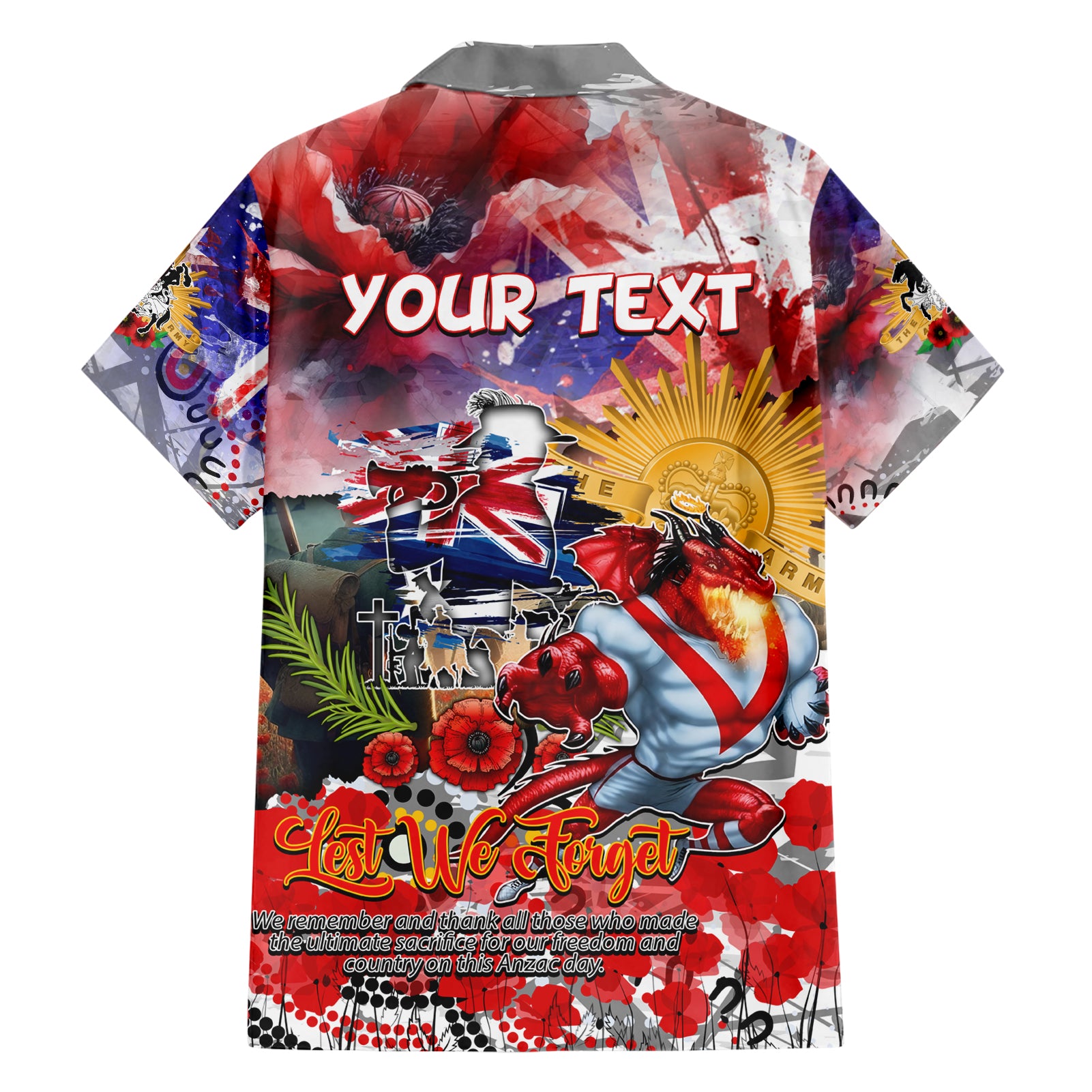 Personalised Australia Rugby Dragons ANZAC Hawaiian Shirt St George Illawarra Scratch Style