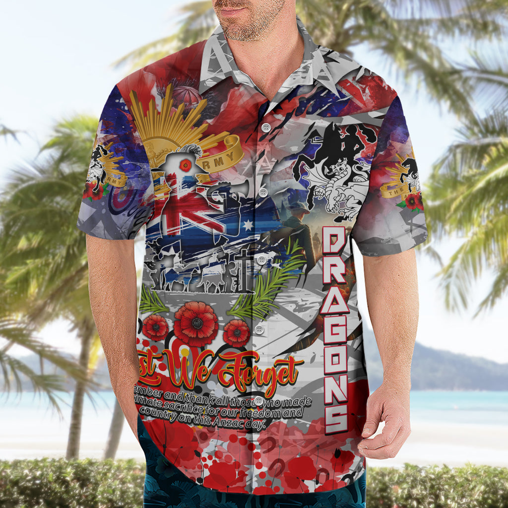 Personalised Australia Rugby Dragons ANZAC Hawaiian Shirt St George Illawarra Scratch Style