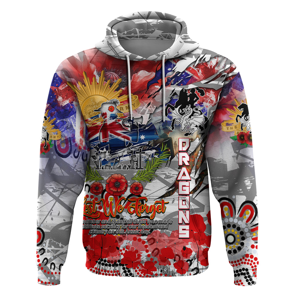 Personalised Australia Rugby Dragons ANZAC Hoodie St George Illawarra Scratch Style