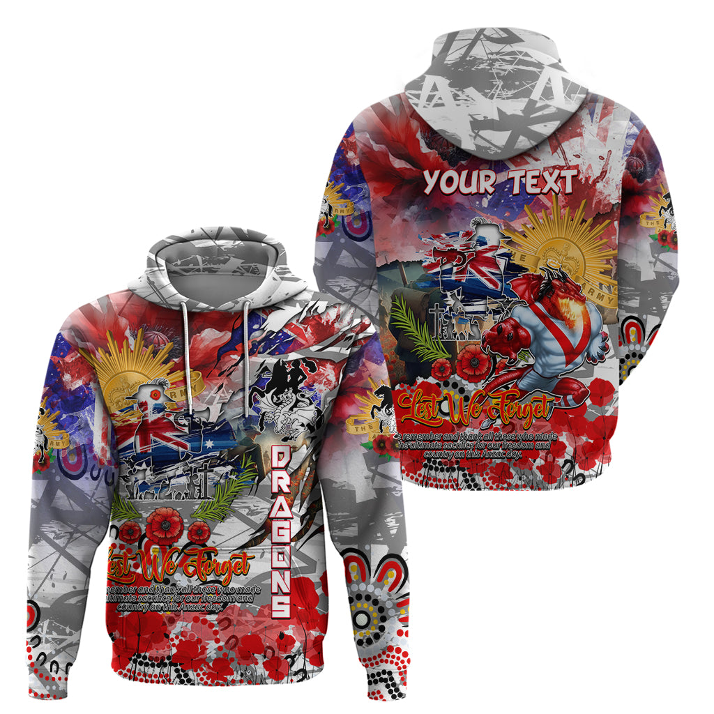 Personalised Australia Rugby Dragons ANZAC Hoodie St George Illawarra Scratch Style