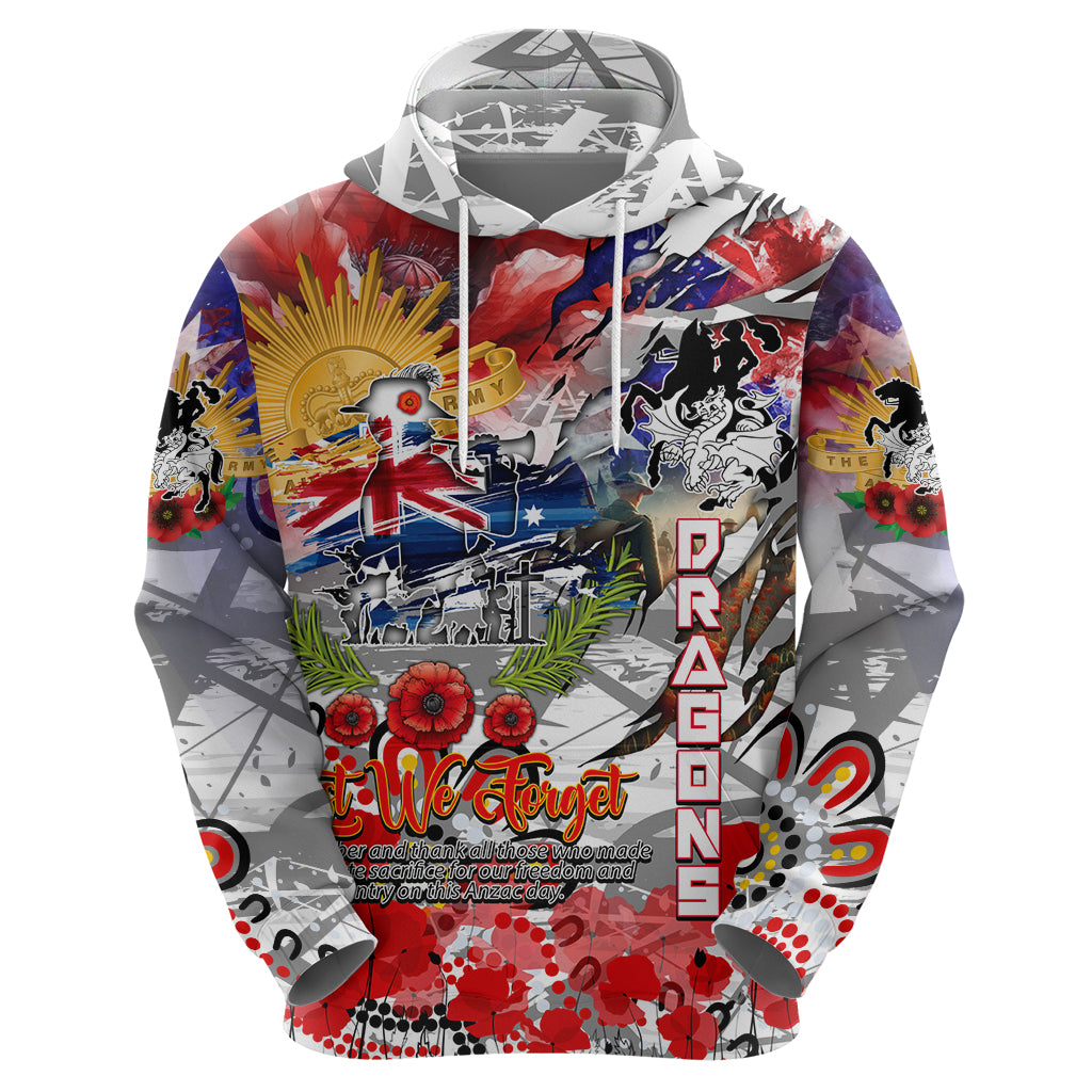 Personalised Australia Rugby Dragons ANZAC Hoodie St George Illawarra Scratch Style
