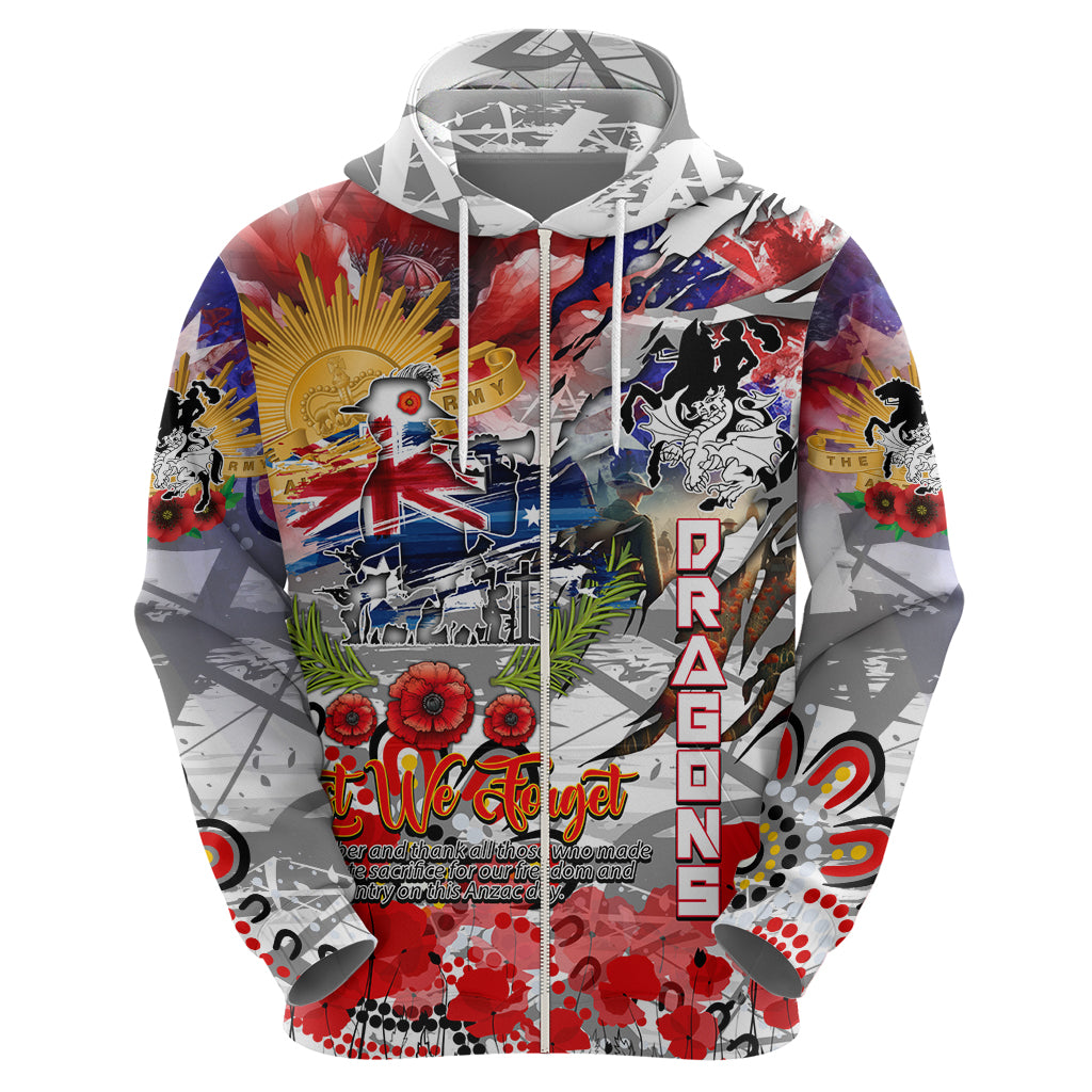 Personalised Australia Rugby Dragons ANZAC Hoodie St George Illawarra Scratch Style