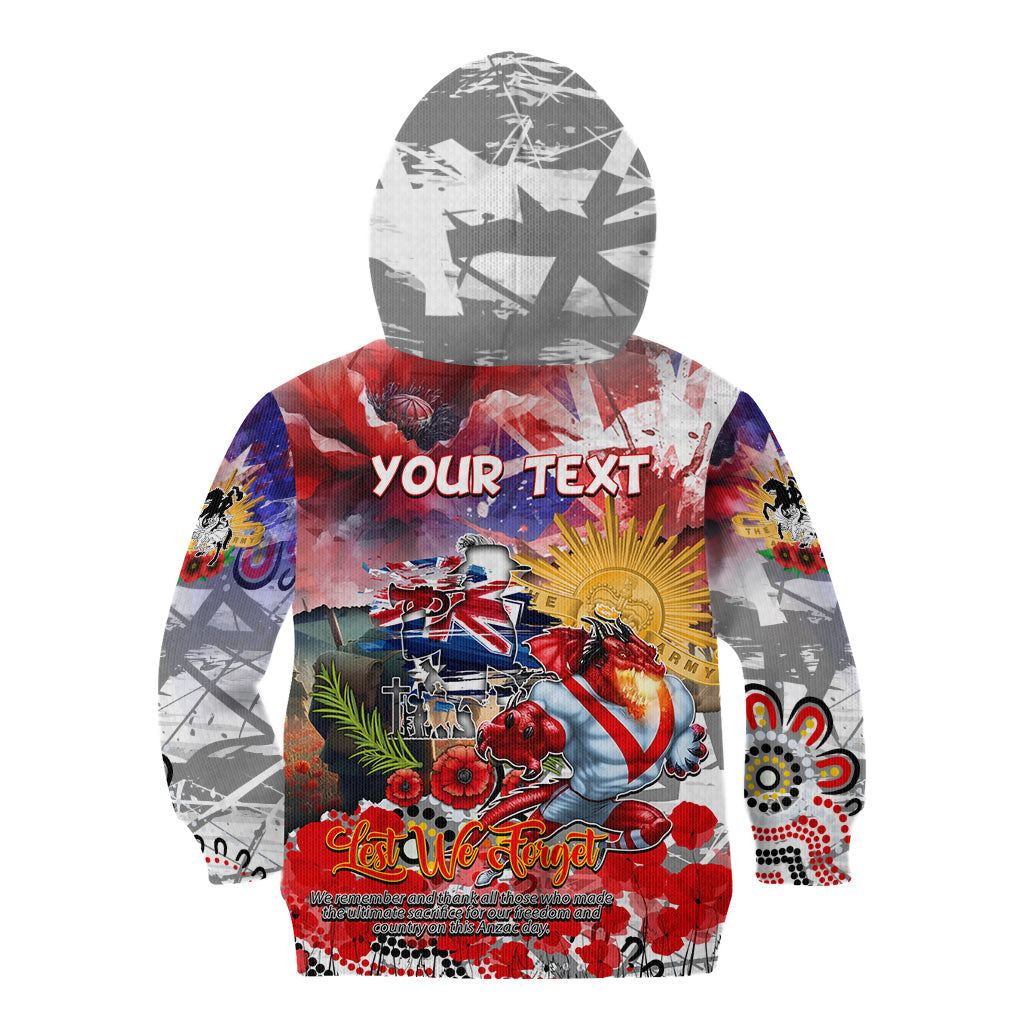 Personalised Australia Rugby Dragons ANZAC Kid Hoodie St George Illawarra Scratch Style