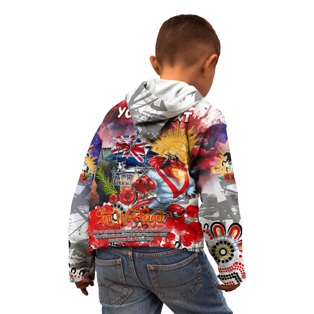 Personalised Australia Rugby Dragons ANZAC Kid Hoodie St George Illawarra Scratch Style
