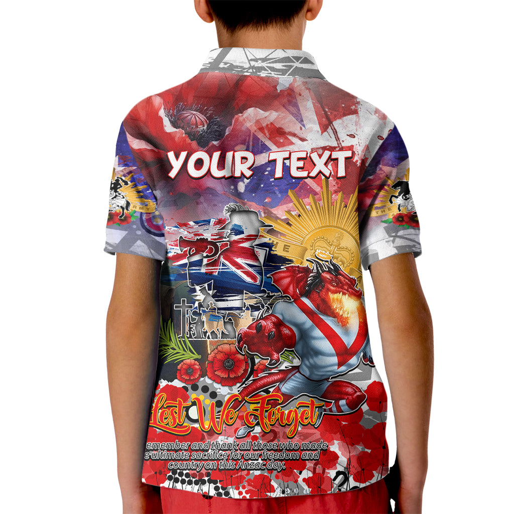Personalised Australia Rugby Dragons ANZAC Kid Polo Shirt St George Illawarra Scratch Style