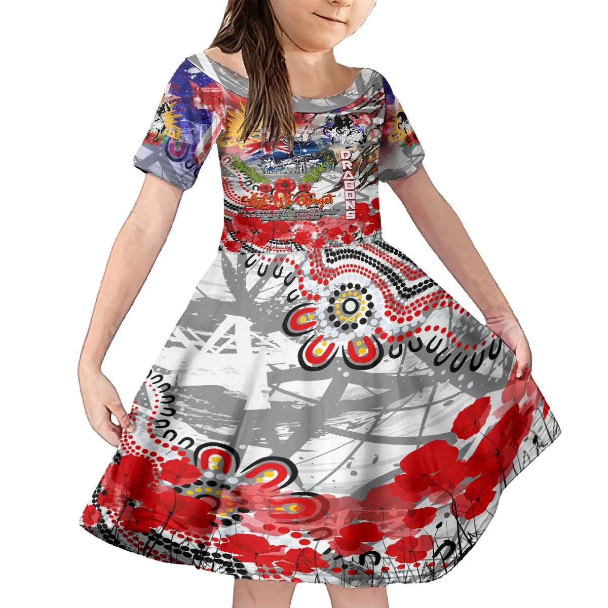 Personalised Australia Rugby Dragons ANZAC Kid Short Sleeve Dress St George Illawarra Scratch Style