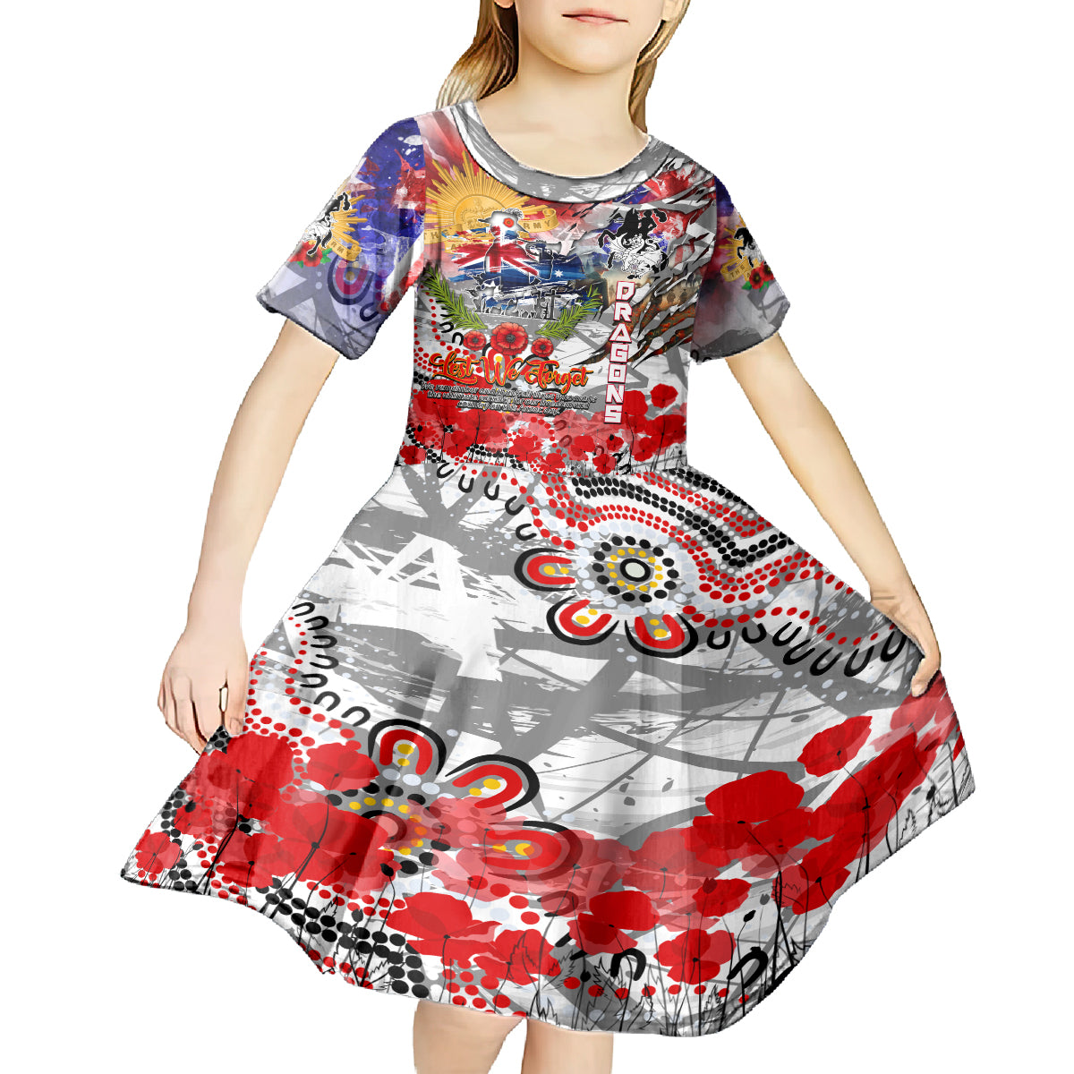 Personalised Australia Rugby Dragons ANZAC Kid Short Sleeve Dress St George Illawarra Scratch Style
