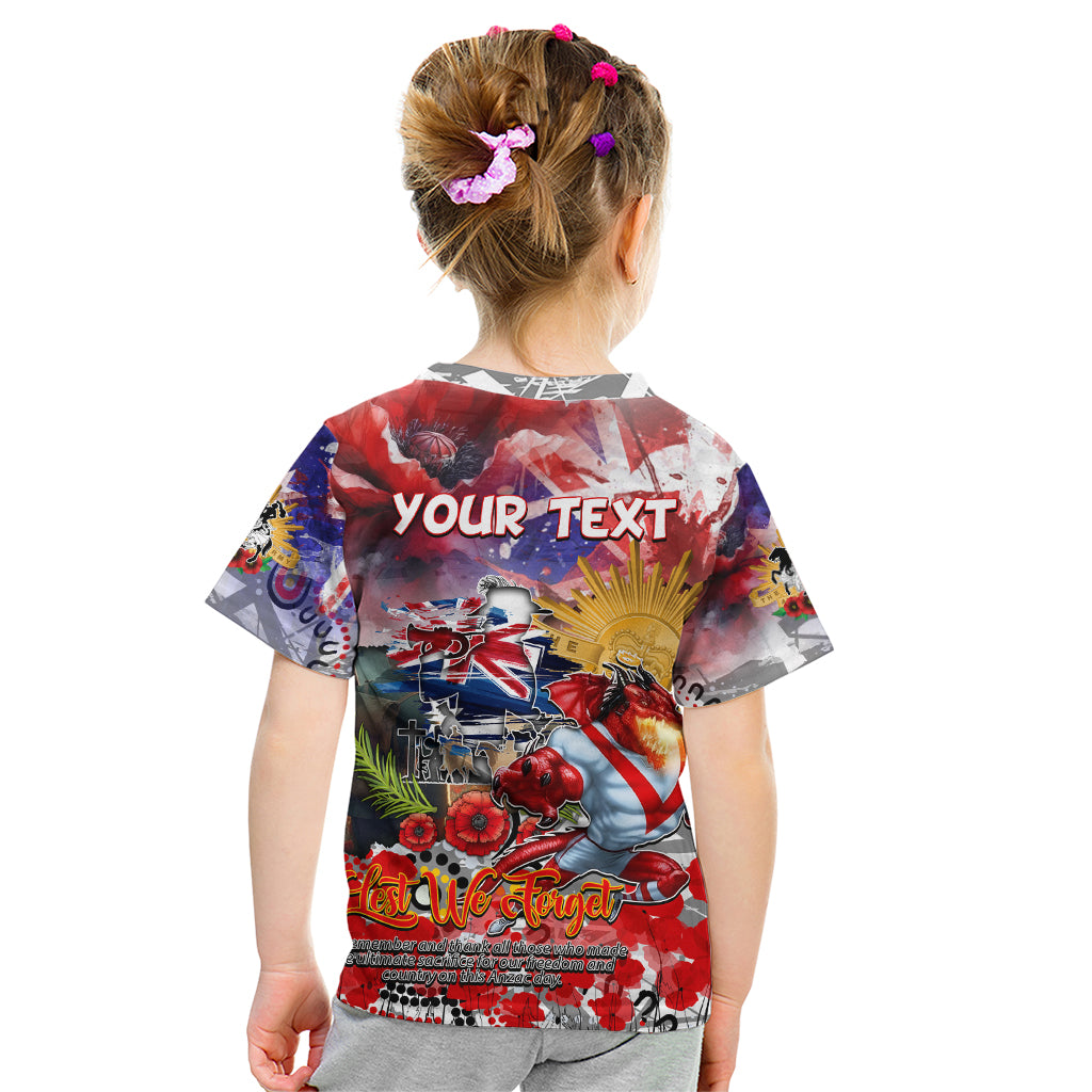 Personalised Australia Rugby Dragons ANZAC Kid T Shirt St George Illawarra Scratch Style