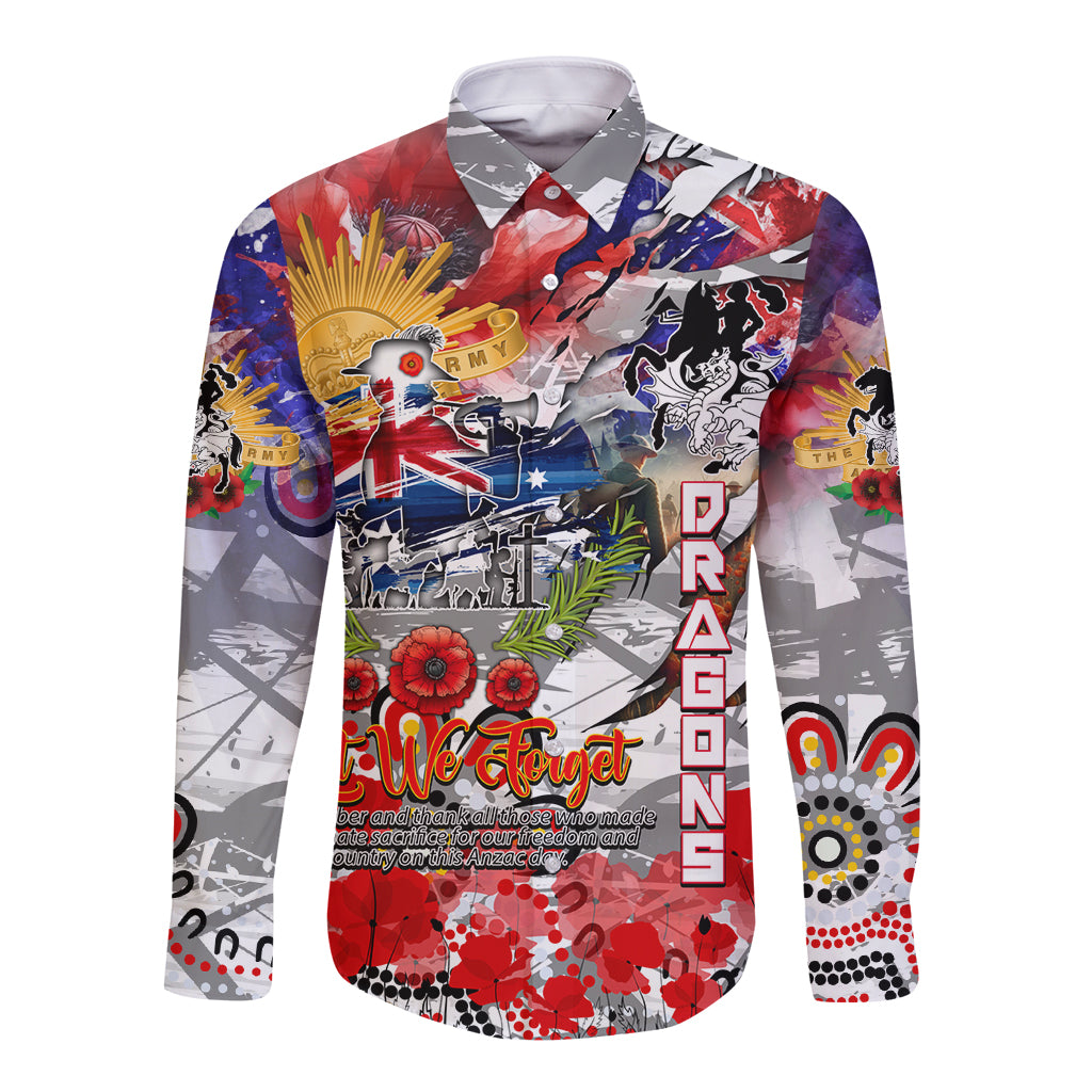 Personalised Australia Rugby Dragons ANZAC Long Sleeve Button Shirt St George Illawarra Scratch Style