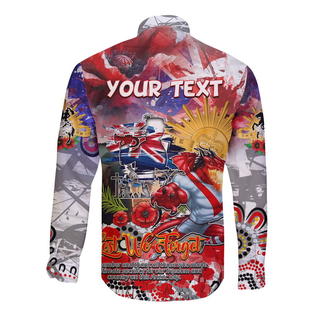 Personalised Australia Rugby Dragons ANZAC Long Sleeve Button Shirt St George Illawarra Scratch Style