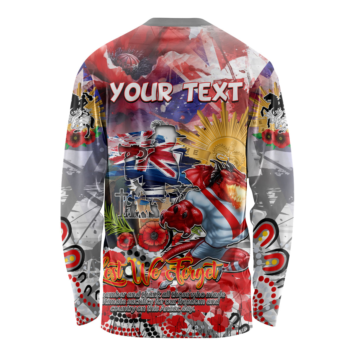 Personalised Australia Rugby Dragons ANZAC Long Sleeve Shirt St George Illawarra Scratch Style