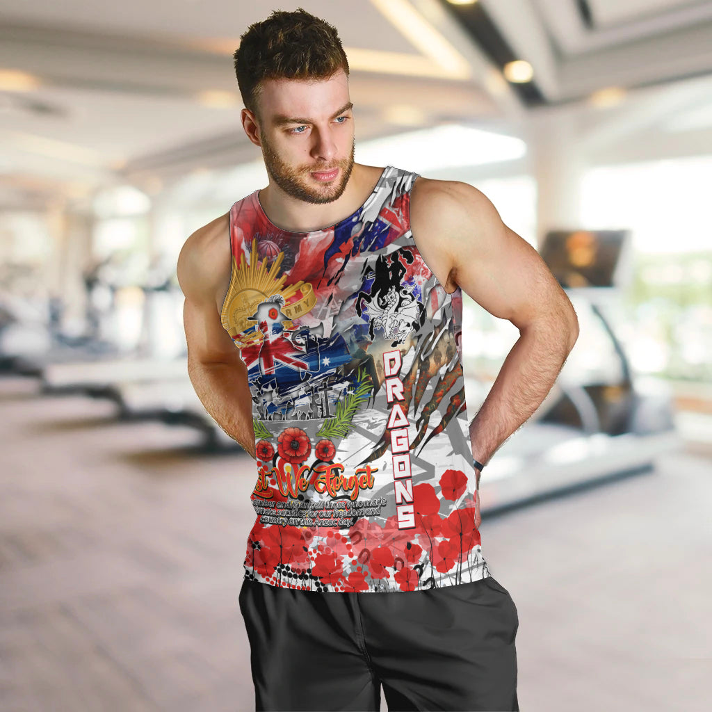 Personalised Australia Rugby Dragons ANZAC Men Tank Top St George Illawarra Scratch Style