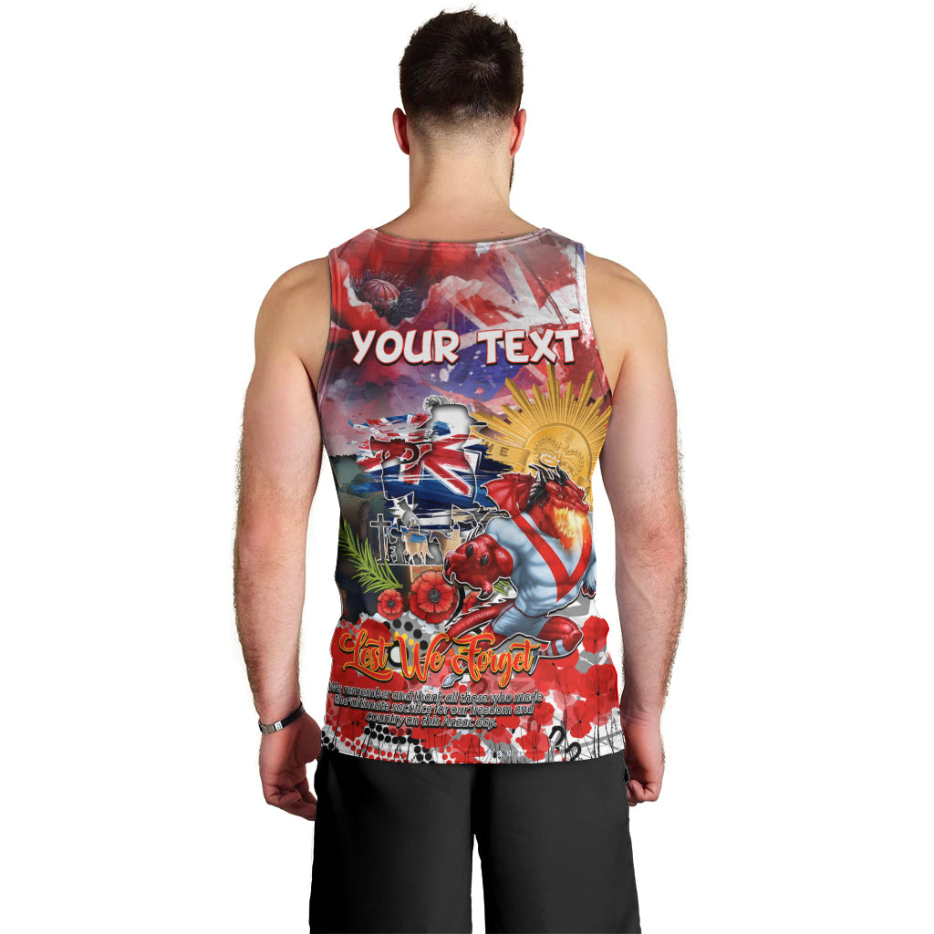 Personalised Australia Rugby Dragons ANZAC Men Tank Top St George Illawarra Scratch Style