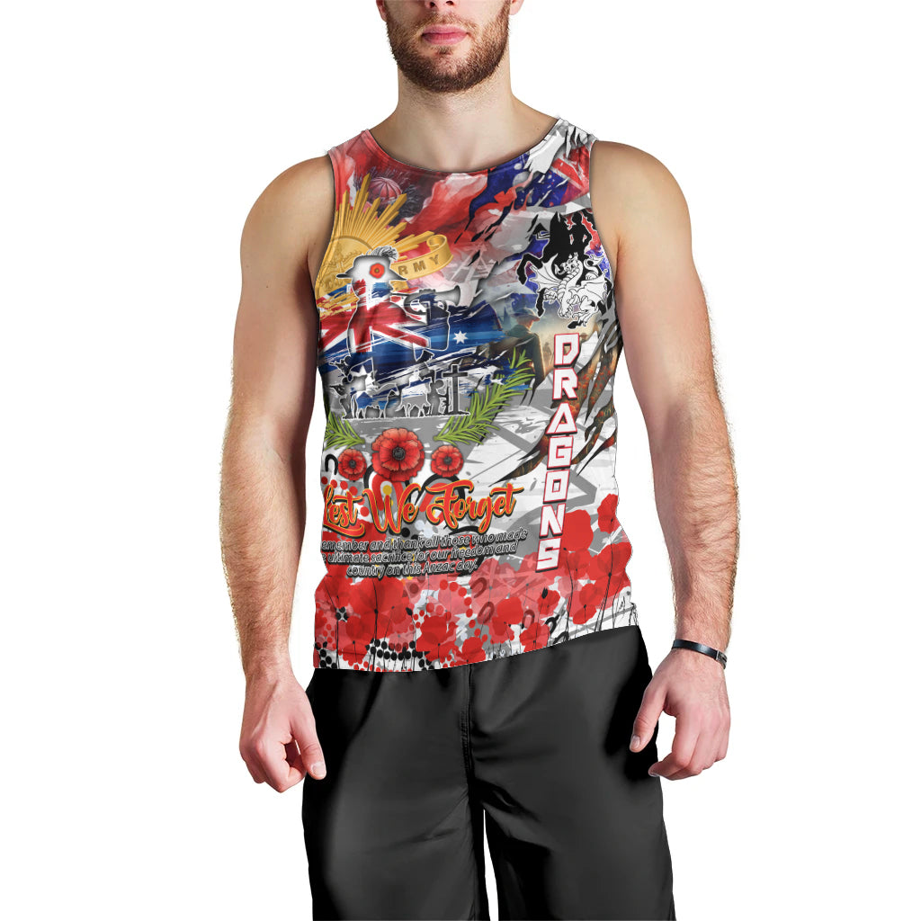 Personalised Australia Rugby Dragons ANZAC Men Tank Top St George Illawarra Scratch Style