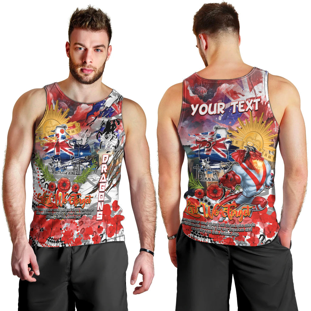 Personalised Australia Rugby Dragons ANZAC Men Tank Top St George Illawarra Scratch Style