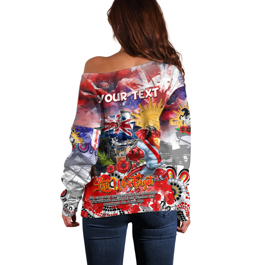 Personalised Australia Rugby Dragons ANZAC Off Shoulder Sweater St George Illawarra Scratch Style