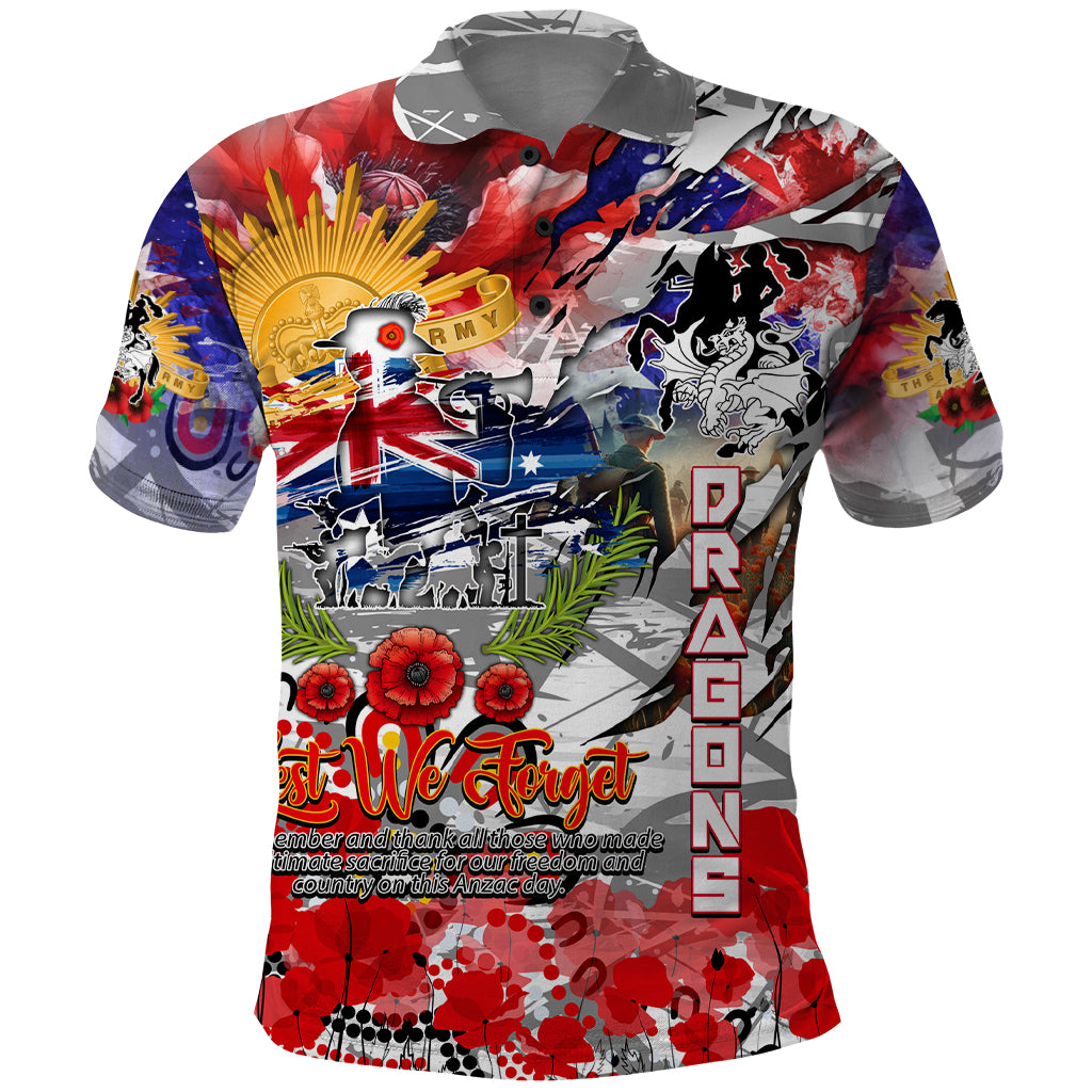 Personalised Australia Rugby Dragons ANZAC Polo Shirt St George Illawarra Scratch Style