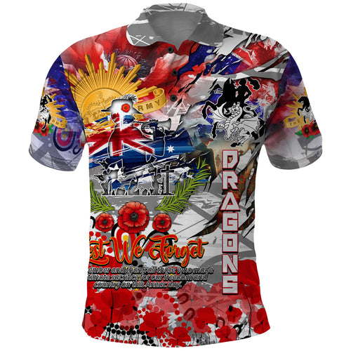 Personalised Australia Rugby Dragons ANZAC Polo Shirt St George Illawarra Scratch Style