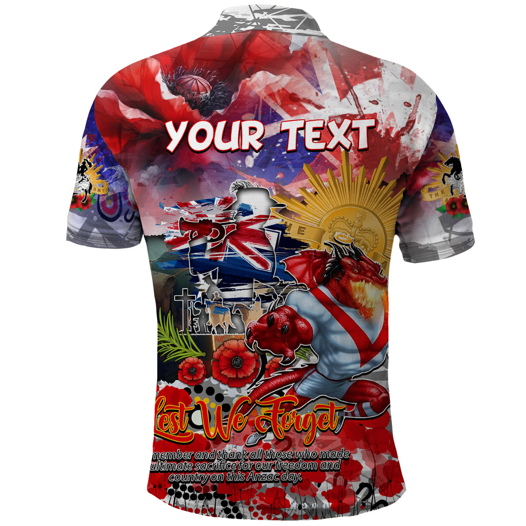 Personalised Australia Rugby Dragons ANZAC Polo Shirt St George Illawarra Scratch Style