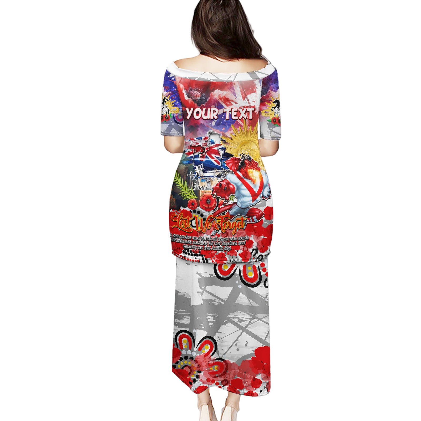 Personalised Australia Rugby Dragons ANZAC Puletasi St George Illawarra Scratch Style