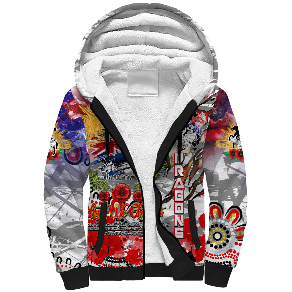 Personalised Australia Rugby Dragons ANZAC Sherpa Hoodie St George Illawarra Scratch Style
